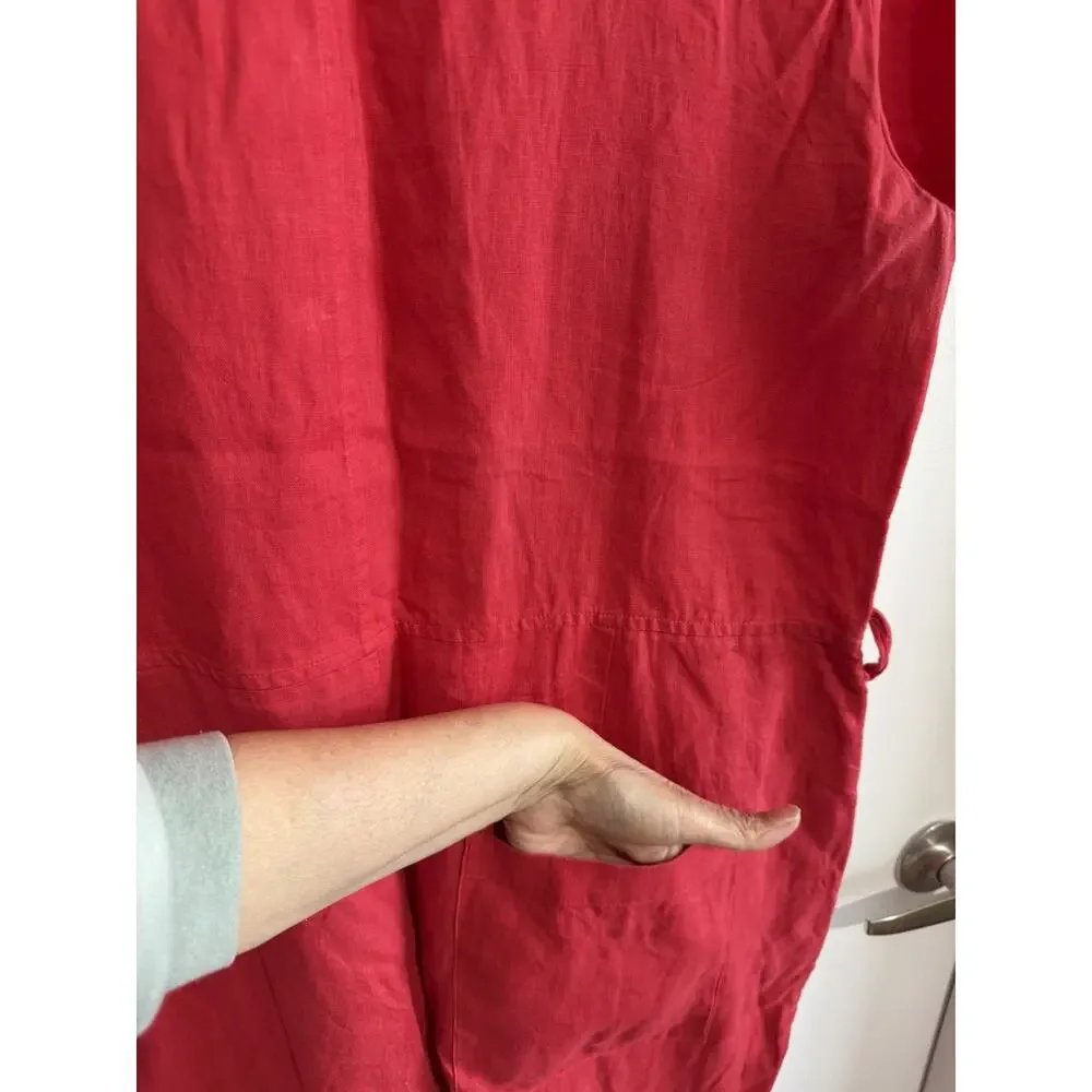 Everlane 100% Linen Short Sleeve Cropped Leg Jumpsuit in Tomato red Size 12